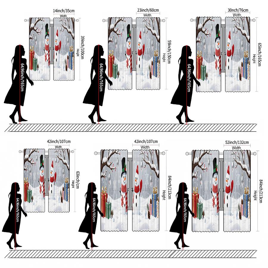 Christmas Gifts Snowman Printed Curtains Pole Bag Decorations Daily Home Room Curtain Made Of Polyester Washable