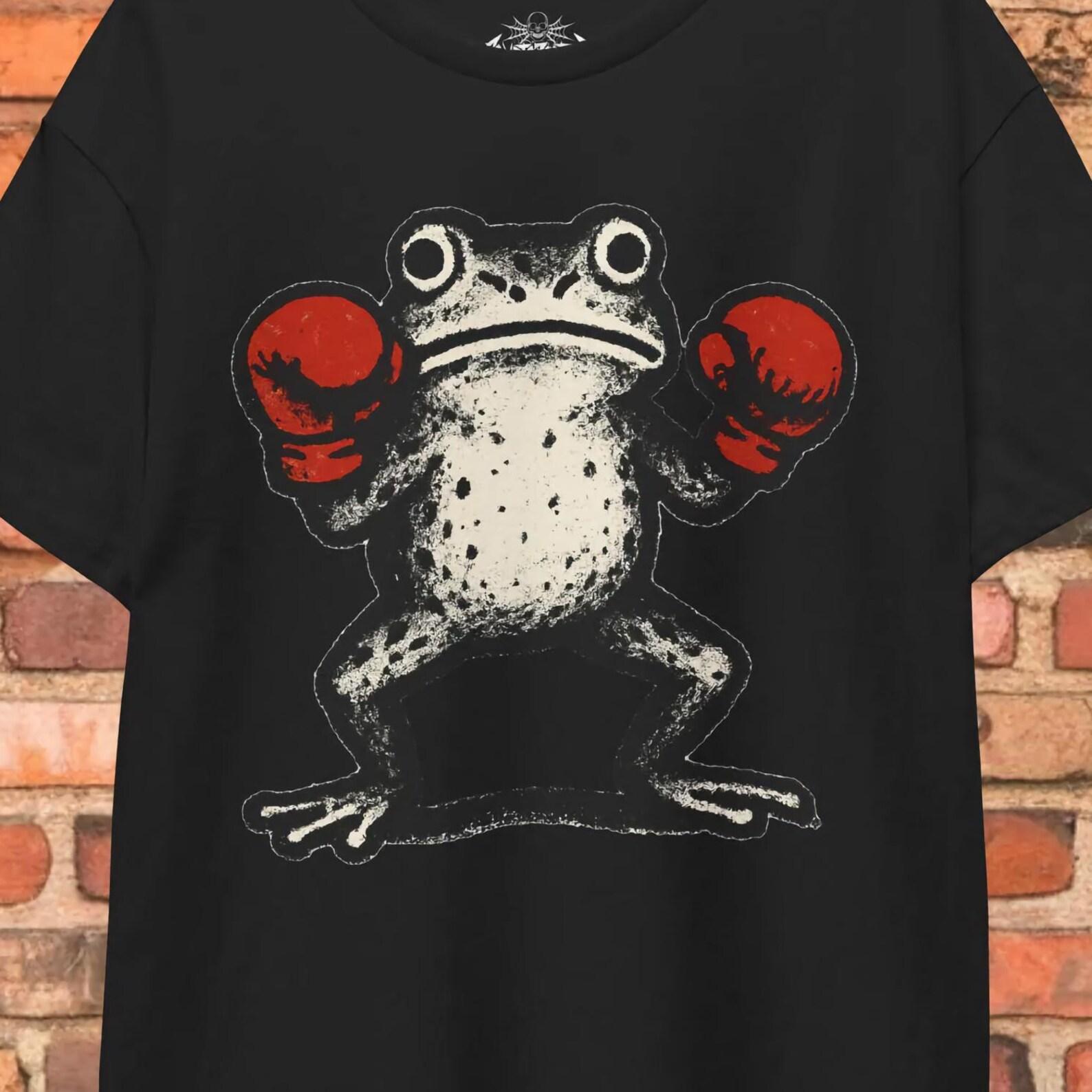 Boxing Frog T-shirt Fighting Toad Black Tee Funny Amphibian Shirt Animal Style Combat Frog Shirt Gift For Him Brother Dad Fighter XL