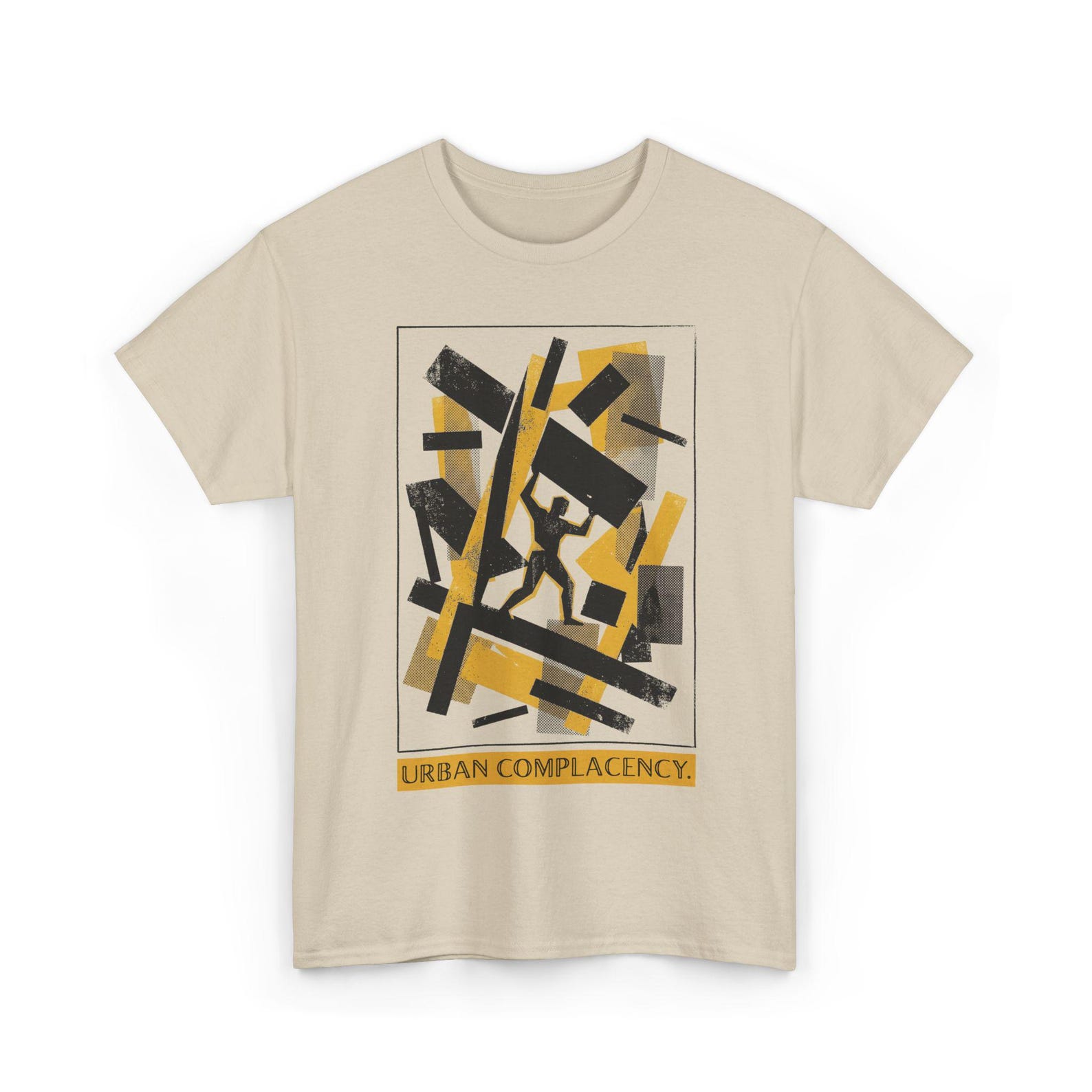 Urban Complacency T-Shirt, Constructivism Graphic, Soviet Style Art, Industrial Abstract Design, Black Yellow Geometric Print L