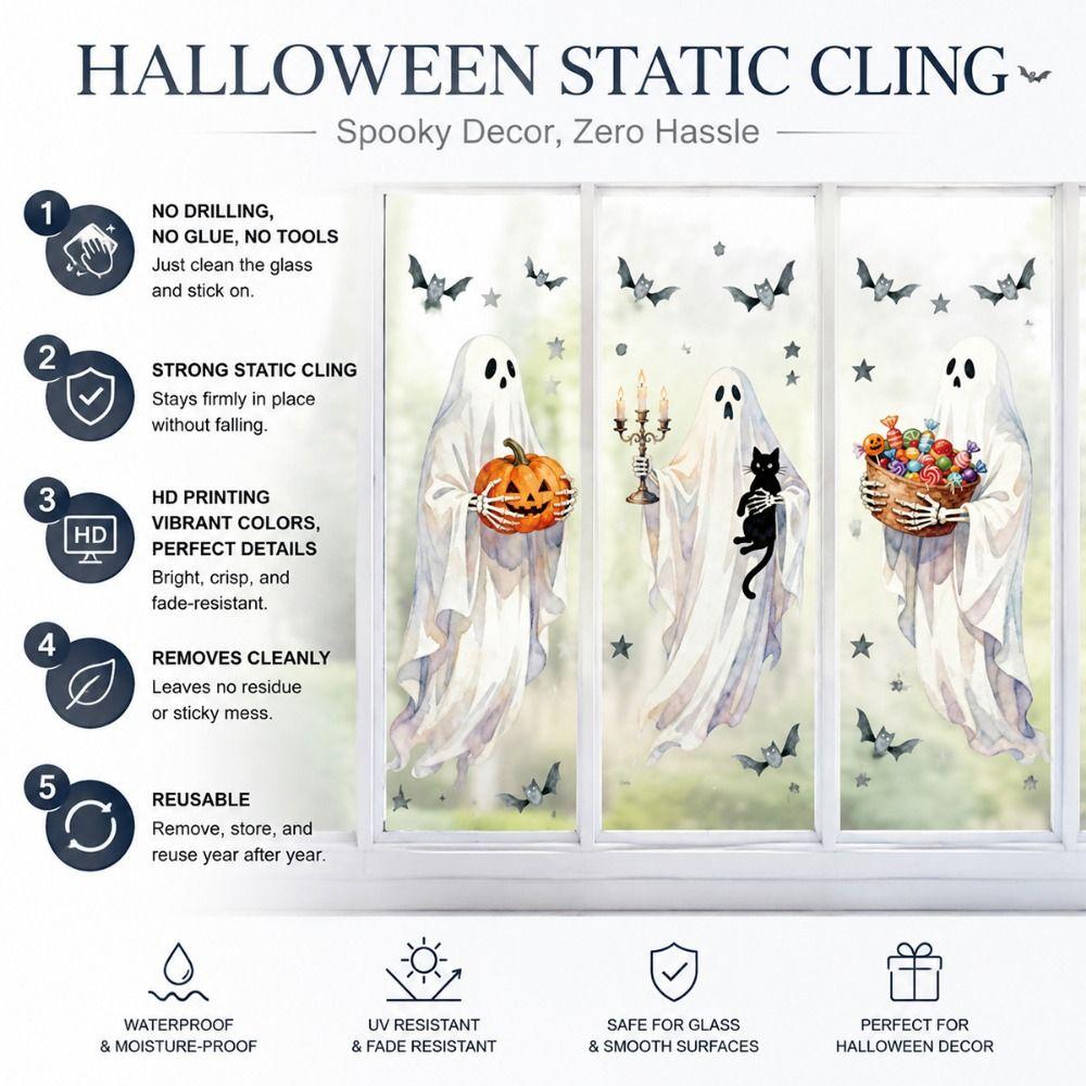 Cartoon Ghost Static Sticker Multicolor Window Stickers Ghost Stickers  Shopwindow Ornament