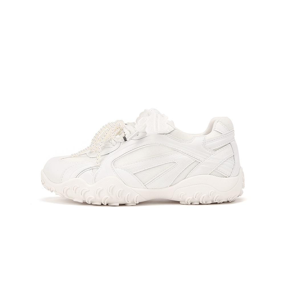 Cowhide Version of Grape Mother Original Crescent Sole Lace Pearl Belt Casual Sports Shoes Platform Forrest Gump Shoes Women's Training Shoes