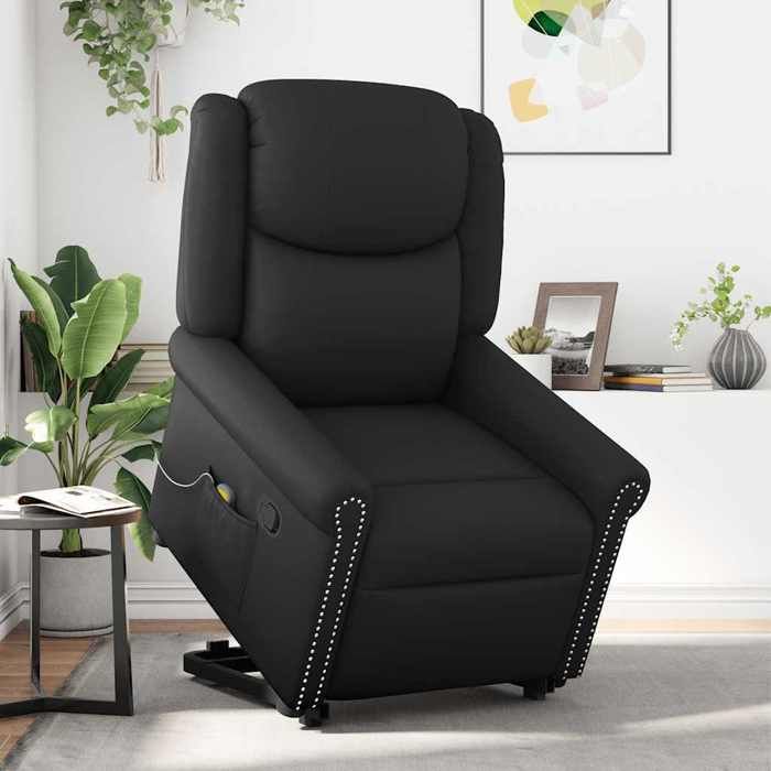 VidaXL Fauteuil de massage inclinable noir brillant similicuir, fauteuil inclinable élévateur, fauteuil inclinable pour 3303420