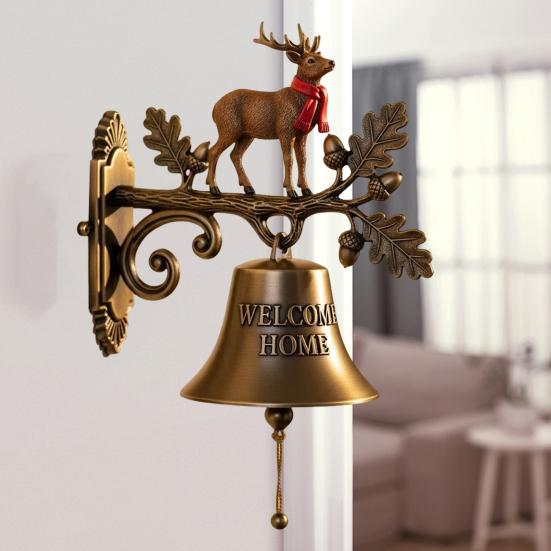 Rustic Metal Welcome Bell Christmas Wall Mounted Door Bell Vintage Dinner Bell for Outdoor Front Door Porch Home Decor