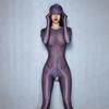 Exotische Kapuzen-Strumpfhosen mit offenem Schritt für den ganzen Körper, Damen, Erotischer Öl-Glanz, Transparenter Jumpsuit, Bodysuit, Damen, Sexy, Enganliegend, Nachtwäsche