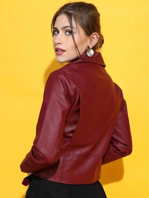 Schlanke Biker Rot Kastanienbraun Jacke Damen Lammleder Weiche Echtlederjacke Motorrad