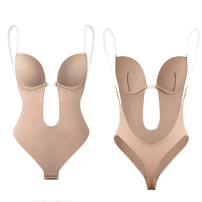 Sexy Full Bodyshaper Bra Women Deep V Neck Bra Thong Shapewear Backless Invisible Push Up Underwear Slimming Bodysuits
