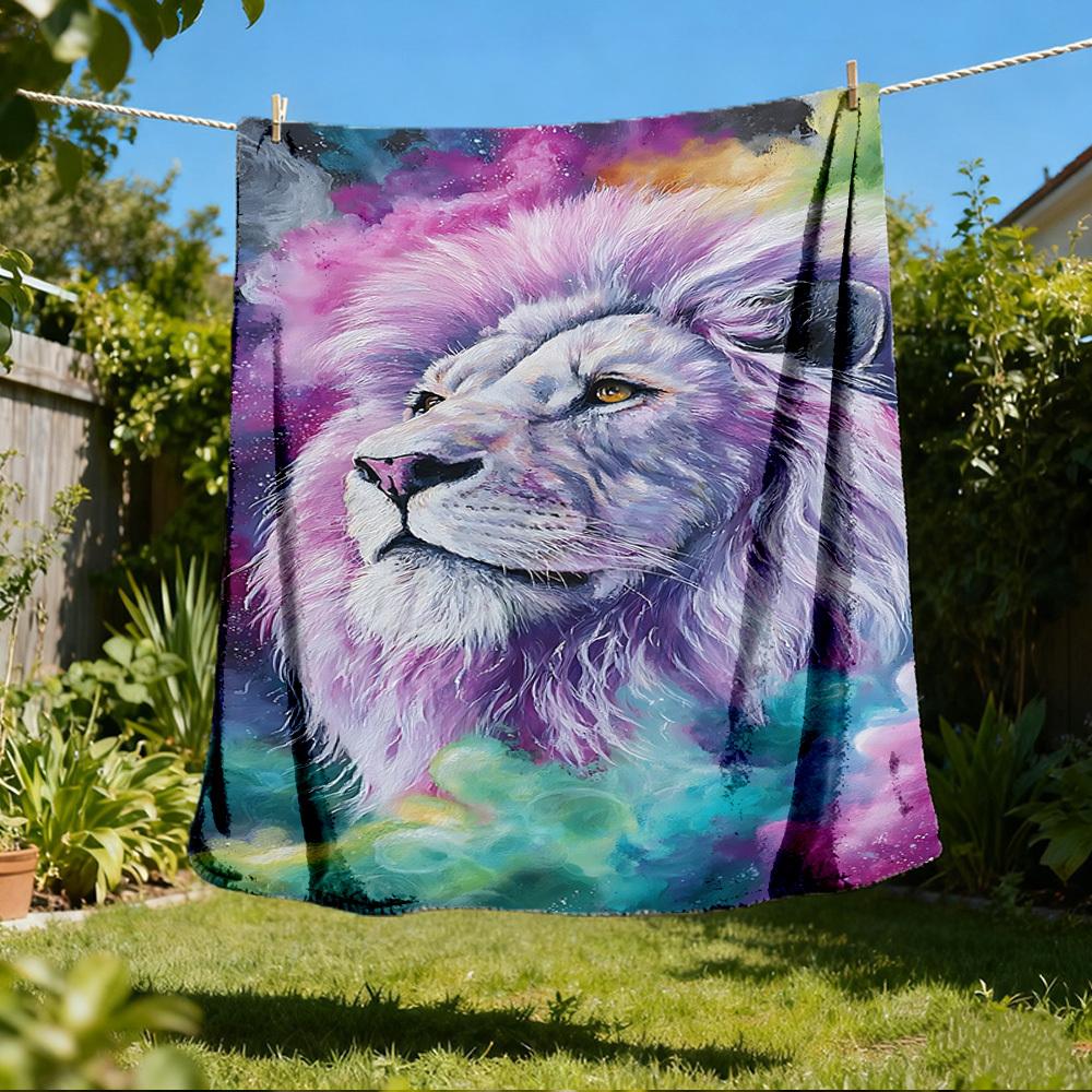 1pc Lion Art Print Throw Blanket Polyester Fiber, Lightweight Flannel, Soft & Warm, All Season Use for Outdoor, Camping Digital Print