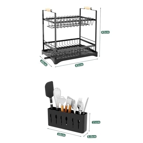 SVOHZAV Dish Drainer, Over-the-Sink, Horizontal Dish Drainer, Dish Drying Rack, Rust-Proof, 2-Tier, Large Capacity, Dish Rack, Kitchen Dish Drainer, W