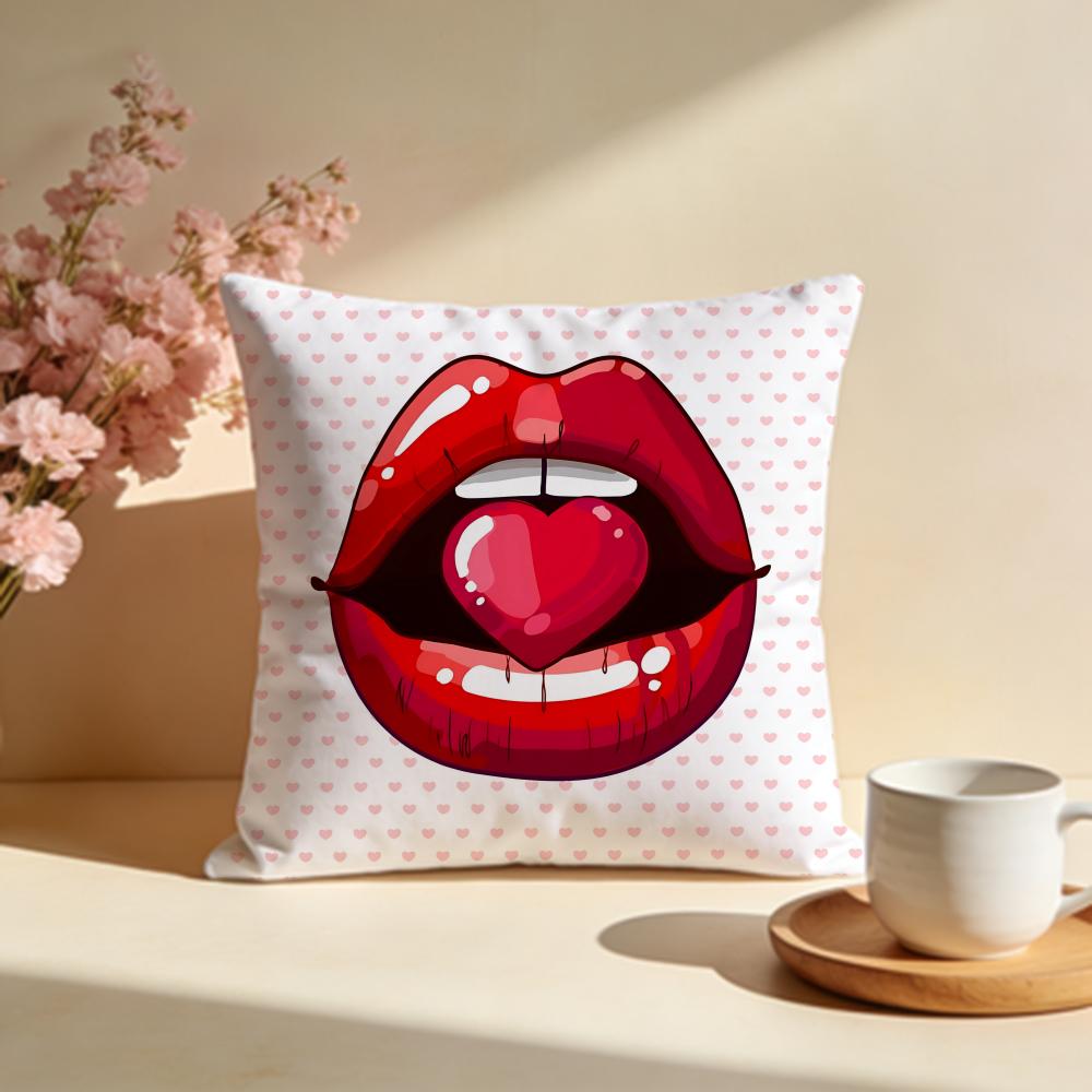 Classic Red Lips Cushion Cover Soft Pillow Cases for Home Bedroom Living Room Sofa