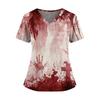 Halloween Print V Neck Short Sleeve Nurse Scrub Top with Double Pockets and Side Slit Hem for Healthcare Workers and Caregivers