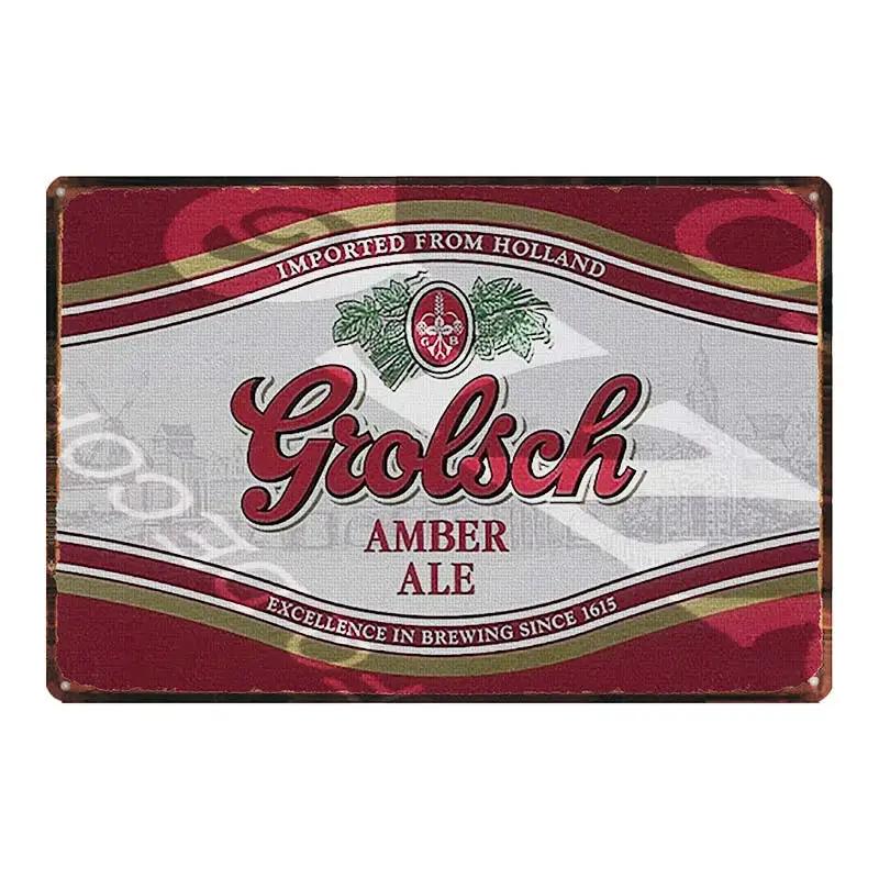YZFQGrolsch Bière Lager Panneaux Décoratifs Hollandais Plaques Métalliques Pour Mur Bar Maison Art Décoration Restaurant 30X20CM DU-9120B