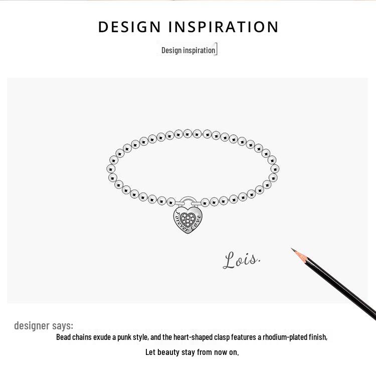 European & American Sterling Silver White Gold Plated Beaded Bracelet, Unisex, Versatile, S925, SCB203