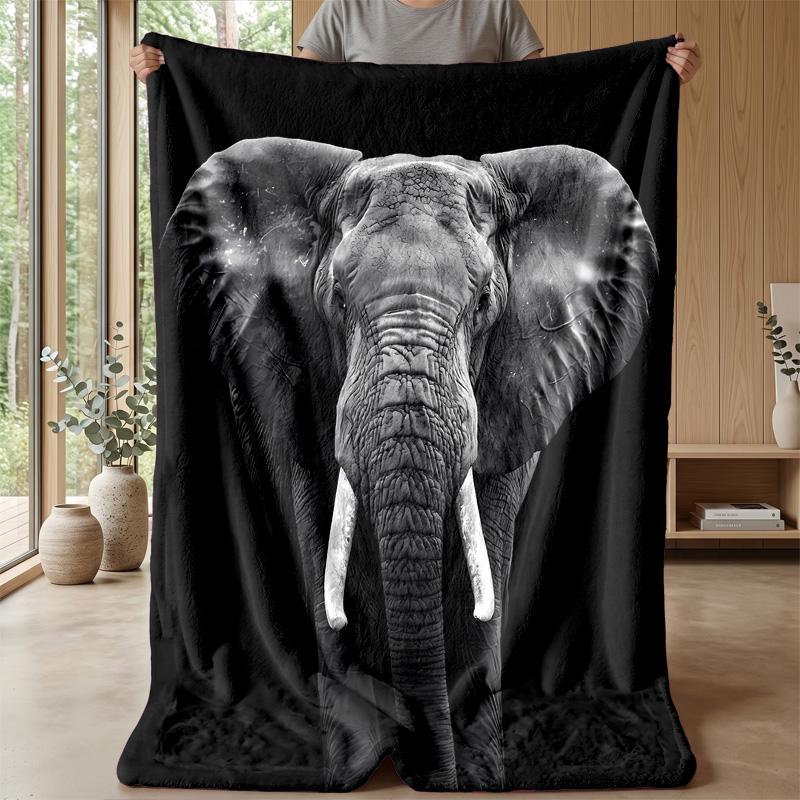Majestic Elephant Portrait Theme Blanket Lightweight Warm Flannel Blanket Decorative Throw Blanket for Home Decoration