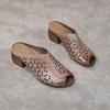 Summer new leather slippers women's thick high heels wear retro sandals comfortable fish mouth mother sandals