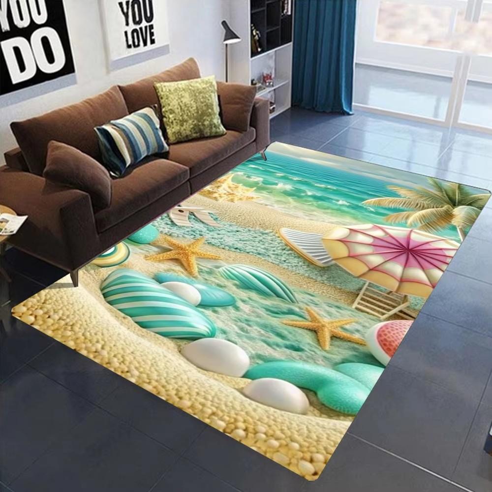 2025 Neuer Seestern Strand Muschel Seestern Sand Teppich Teppich für Wohnzimmer Schlafzimmer Zuhause Sofa Dekoration, Kinder Spielen Rutschfeste Bodenmatte