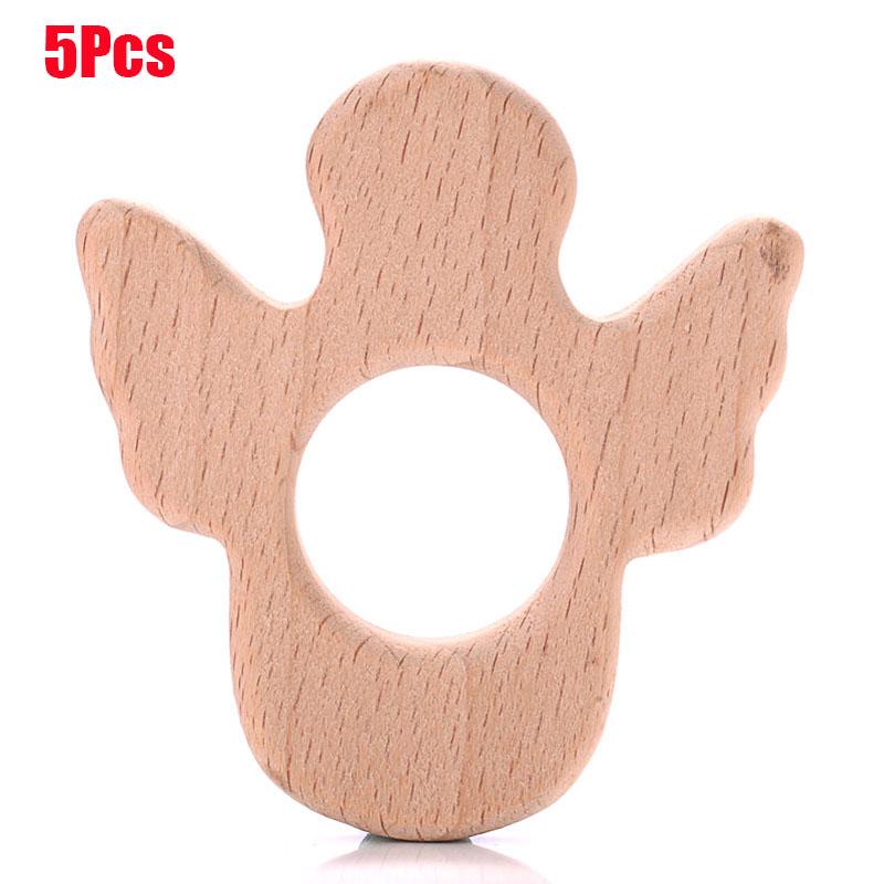 5Pcs Baby Animal Beech Wood Teething Rodent Flowers Clouds Tiny Rod Wooden Teether For Baby Pacifier Chain Pendant Chew Toys