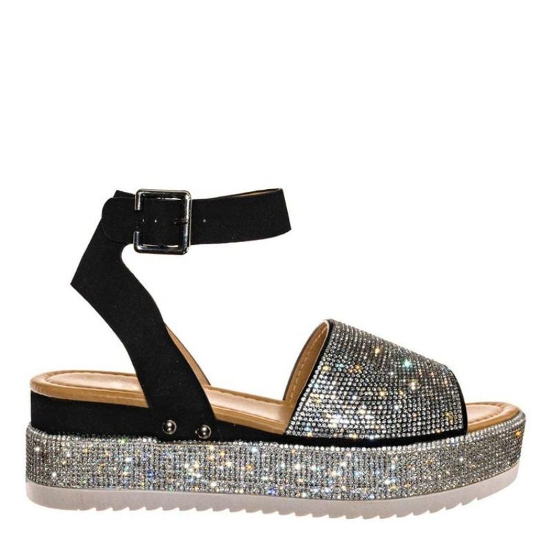 New Casual Wedges Shiny Rhinestone Sandals Women's 2026 Summer Platform Sandals Women's Ankle Strap Sandals