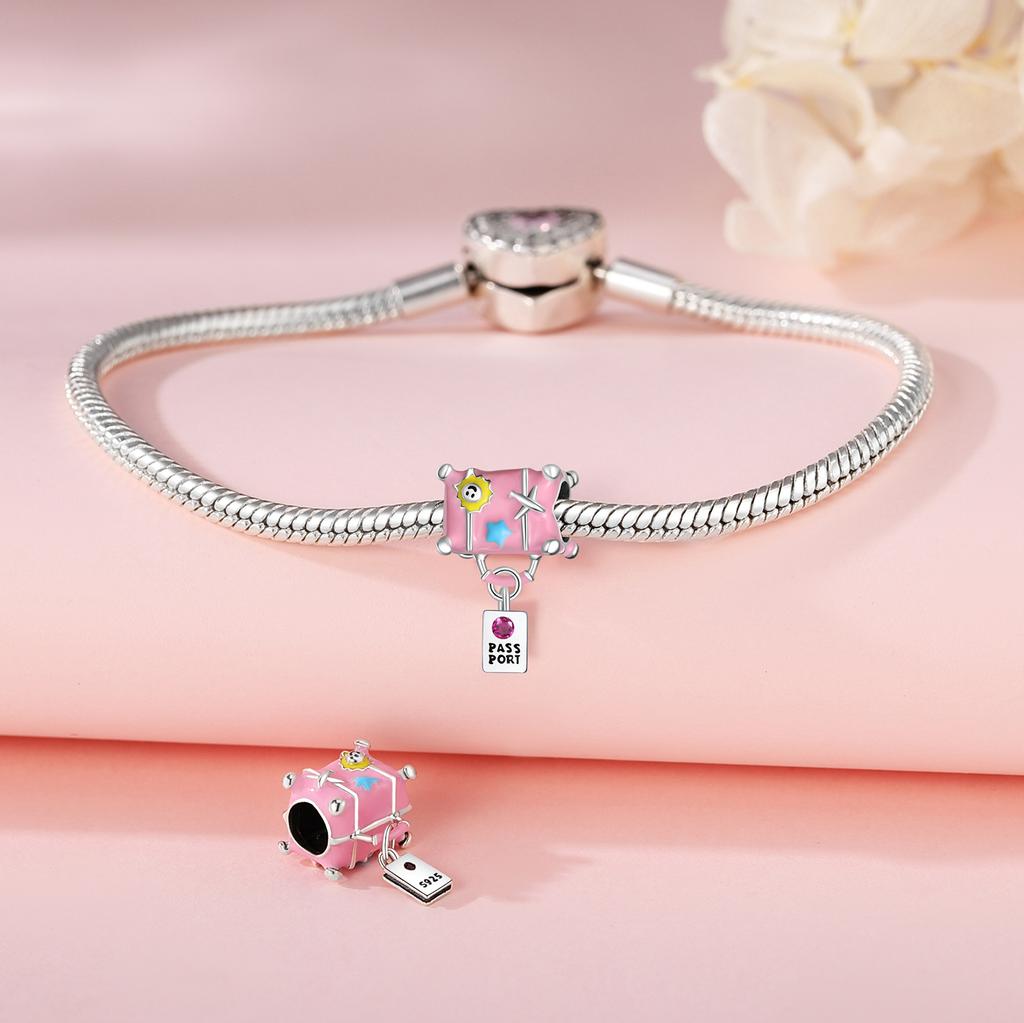 Bead Components Copper Metal Charm Bead Components Authentic Original Pink Suitcase Bead Components Compatible With Bracelet High Quality Fine