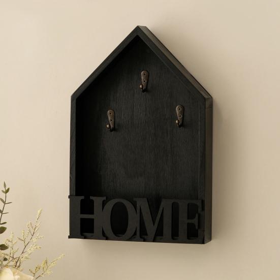 Wooden Home Key Holder with 3 Hooks Rustic House Wall Mount Key Organizer Multi-purpose Home Office Entryway Decorative Key Hanger Rack