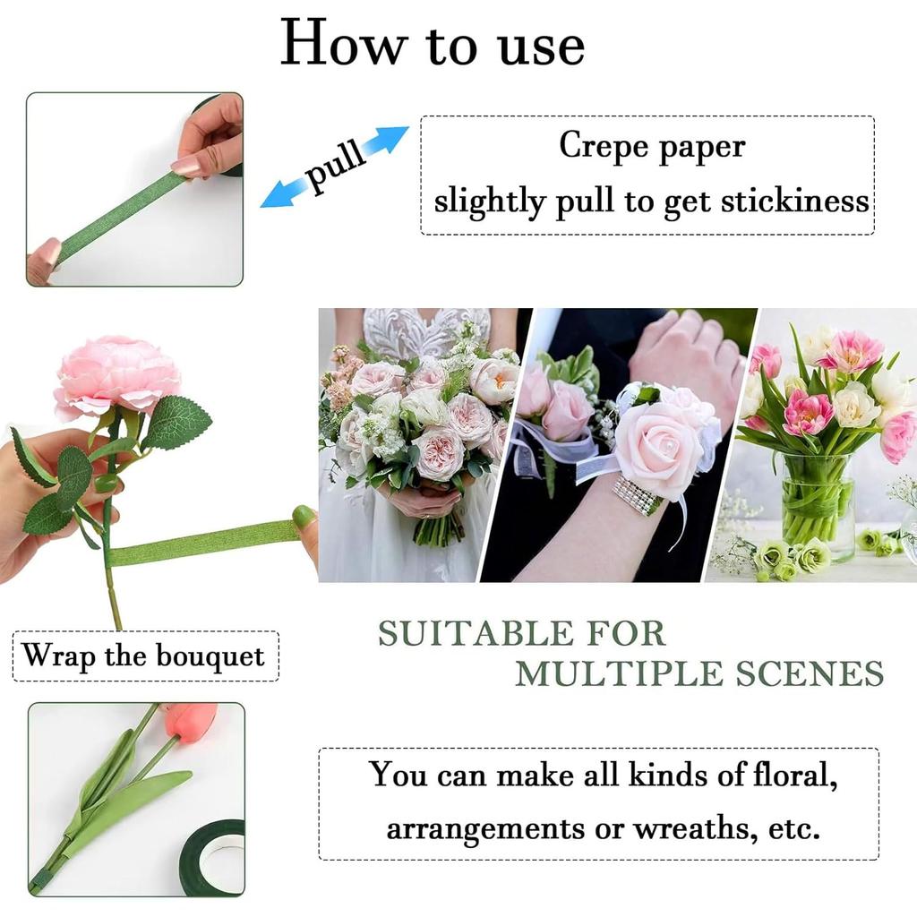 30 Yard Floral Tapes, 12 Rolls Floral Tapes Stem Wrap 1/2in Wide DIY Flower Tape Flexible Sticky Materials Stem Wrap Tape for Bouquets Arrangements