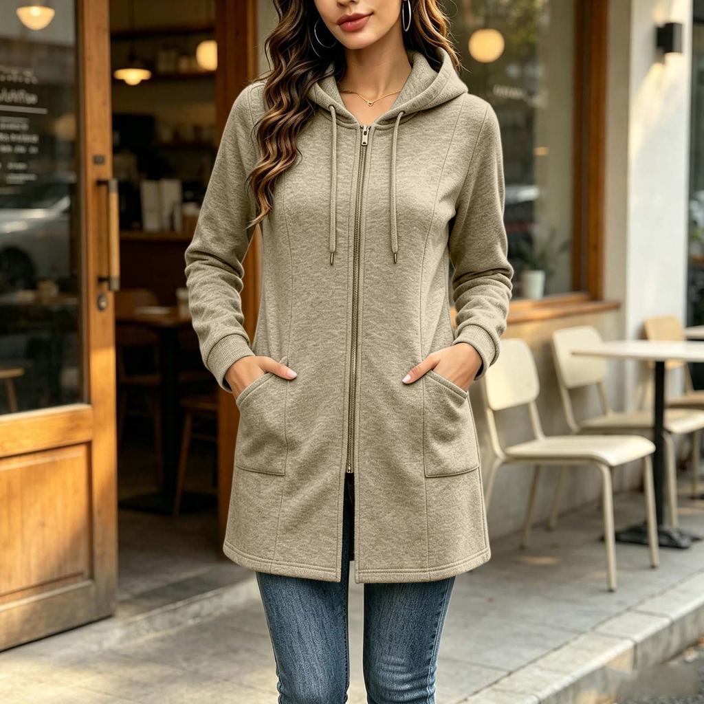 Sweat à capuche zippé décontracté à manches longues pour femme - Veste pour un usage quotidien