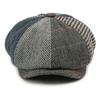 HT4612 Beret Cap Men Women Spring Autumn Wool Beret Hat Patchwork Plaid Ivy Octagonal Flat Cap Male Female Artist Painter Berets