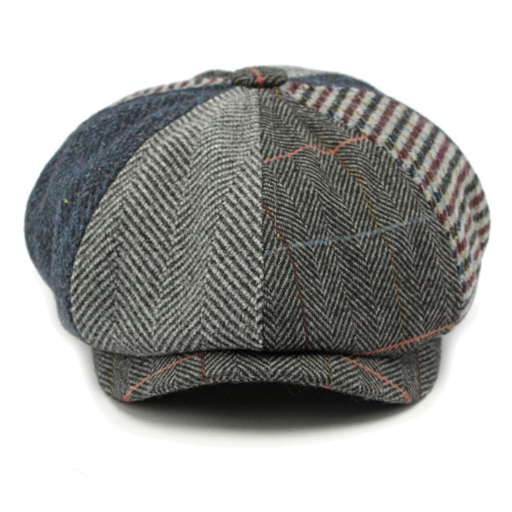 HT4612 Beret Cap Men Women Spring Autumn Wool Beret Hat Patchwork Plaid Ivy Octagonal Flat Cap Male Female Artist Painter Berets