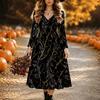 Halloween Women's Red Rose Print Midi Dress A Line Dress Vacation Casual Daily Regular Fit  Long Sleeve V Neck Black  Spring Fall