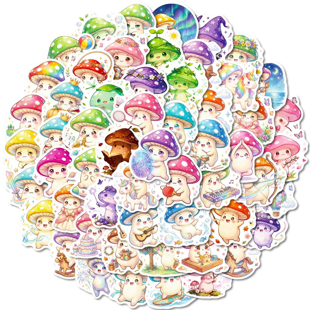 56/112Pcs Colorful Mushroom Creative Cartoon Stickers DIY for Stationery Box Pen Holder Lunch Box Phone Laptop Guitar Waterproof