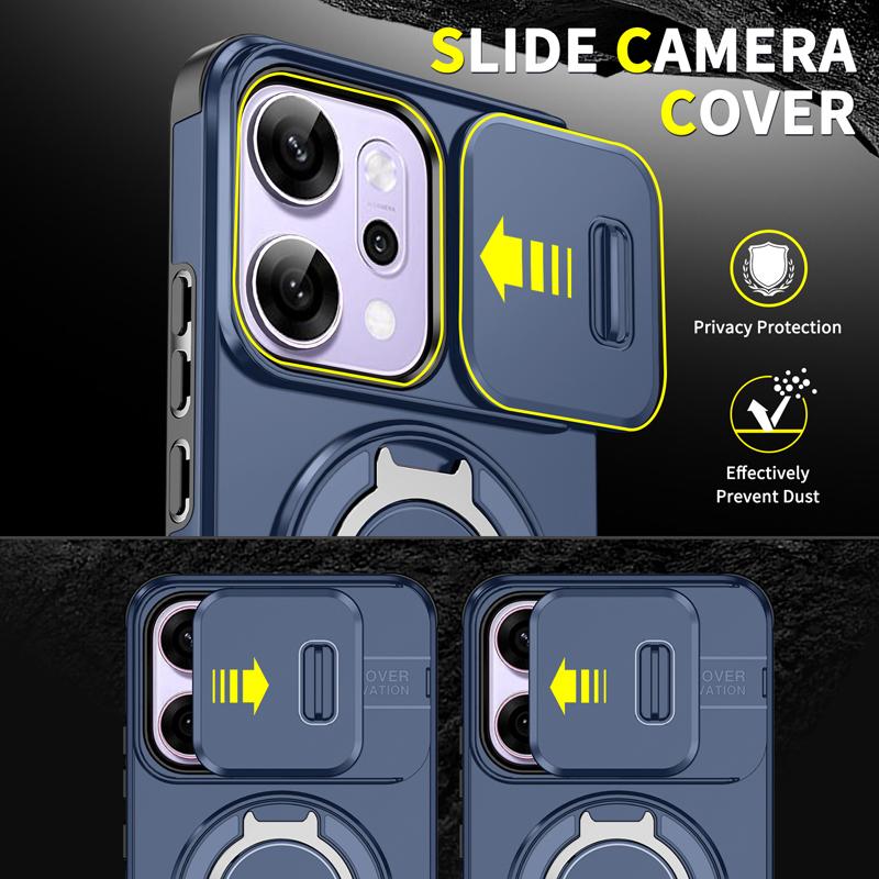 For OPPO Reno 14 14 Pro 14F Case Heavy Duty PC+TPU Ring Car Mount Magnetic Stand Slide Camera Cover for Reno14