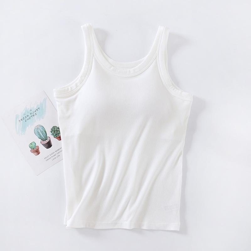 

Жіночий нитковий жилет з нагрудними накладками і широкими лямками: Універсальний бюстгальтер із низом і довгий топ із чашкою, що не бігає L білий