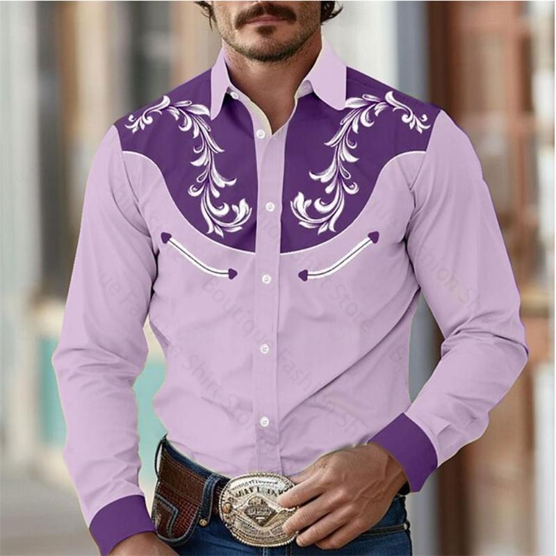 Chemise Florale Rétro Western pour Homme Extérieur Street Décontracté Quotidien Printemps et Été Revers Manches Longues S-5XL Chemise en Tissu Stretch