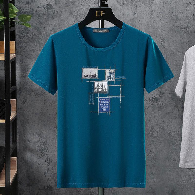 Мужская летняя эластичная мужская хлопковая футболка с короткими рукавами — фото 7