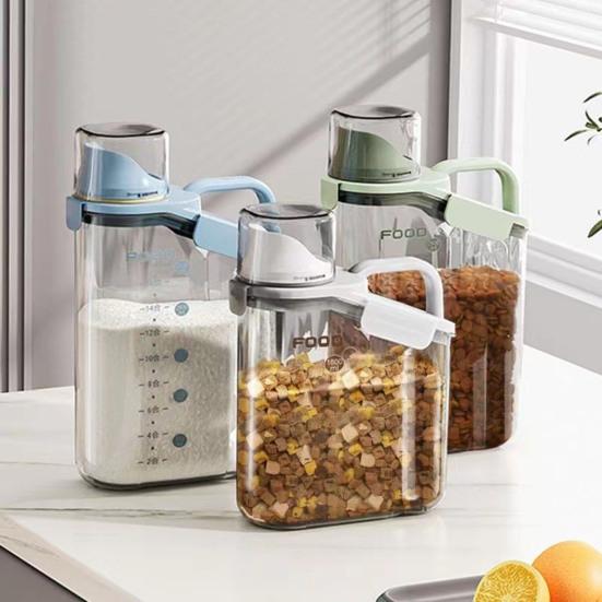 1.6/2/2.8L Airtight Dog Food Storage Container Pet Dry Food Bin with Measuring Cup Lid Clear Plastic Kitchen And Pantry Organization Bin