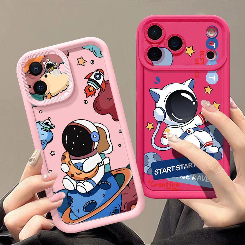 Cartoon Astronaut Patterned Soft Phone Case For iPhone 17 Pro Max 17e 16 15 14 13 Pro Max 16e 11 Shockproof Silicone Back Cover