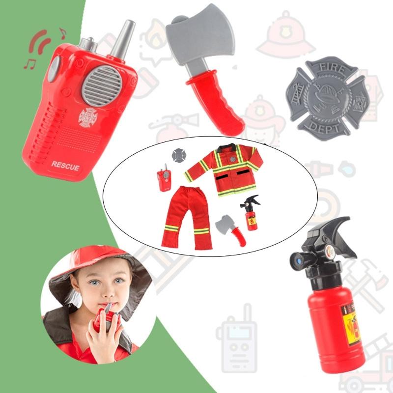 Halloween Fireman Costume Kids Fireman Ouftits Extinguisher Hatchets Washable Firefighter Dress Up Clothes for Role Play