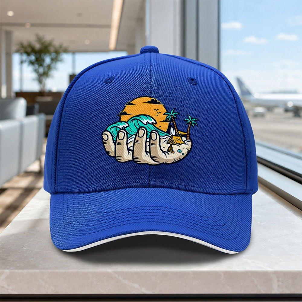 Beach Wave Handpainted Adjustable Sandwich Cap Lightweight Unisex Printed Hat For Outdoor Weddings Parties
