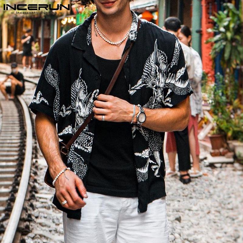 

INCERUN Черные мужские рубашки с короткими рукавами с короткими рукавами