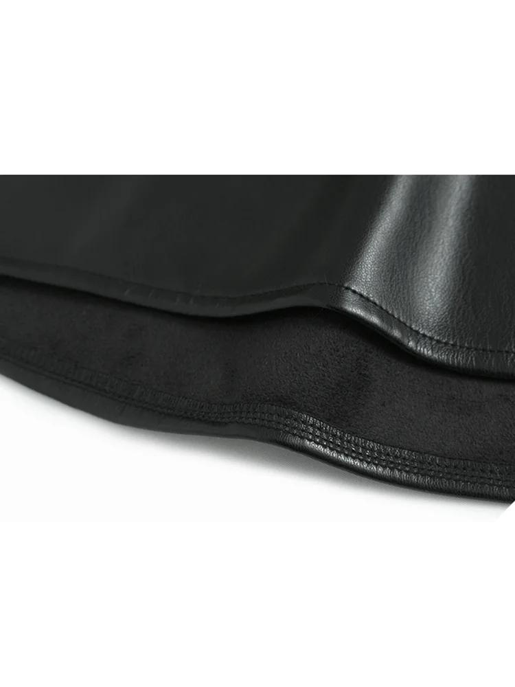 Xitao Patchwork Mesh Single Breasted PU Women Dress GMM1171