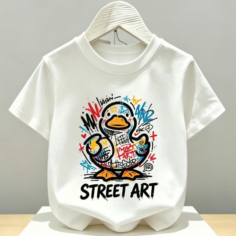 Kids Crewneck Short Sleeve T-Shirt, Street Graffiti Penguin Fun Print 110 белый