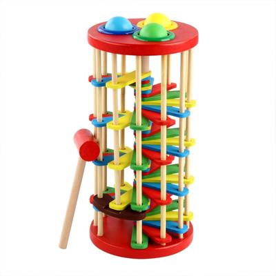 Children Pounding Ball Fall Ladder Small Hammer Colorful Knock Toy Baby Early Education Wooden for Baby 2 3 4 Years Old