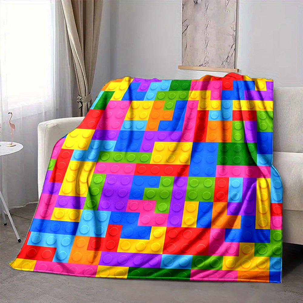 1pc Building Block Jigsaw Puzzle Blanket, Lightweight Flannel Throw Blanket for Sofa, Bed, Travel, Camping, Living Room, Office, Couch050