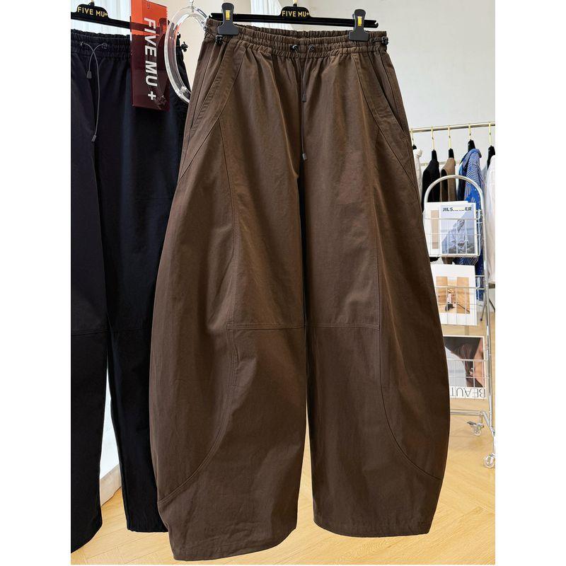 

Plus size women clothing Curved Knife Casual Pants for Women Early Autumn New Pear Shapes Loose Slimming Loose Feeling Cargo Wide Leg Pants Brown Color [Retro New Style~] 40-45kg