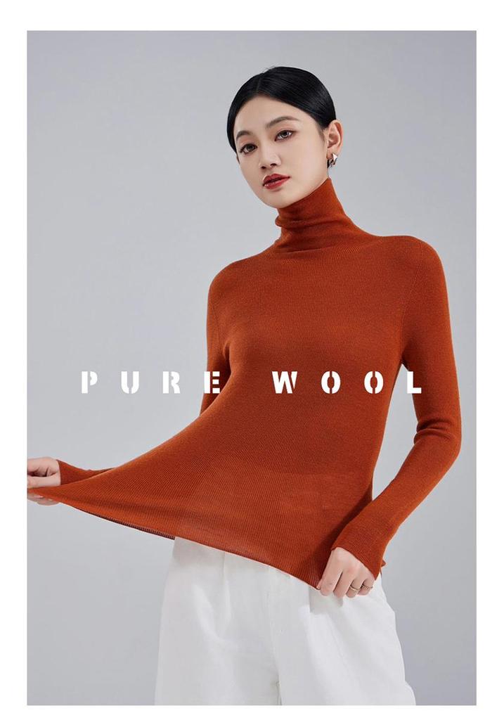 2025 Women's Turtleneck 100% Wool Slimming Knit Sweater - Autumn/Winter Long Sleeve Base Layer