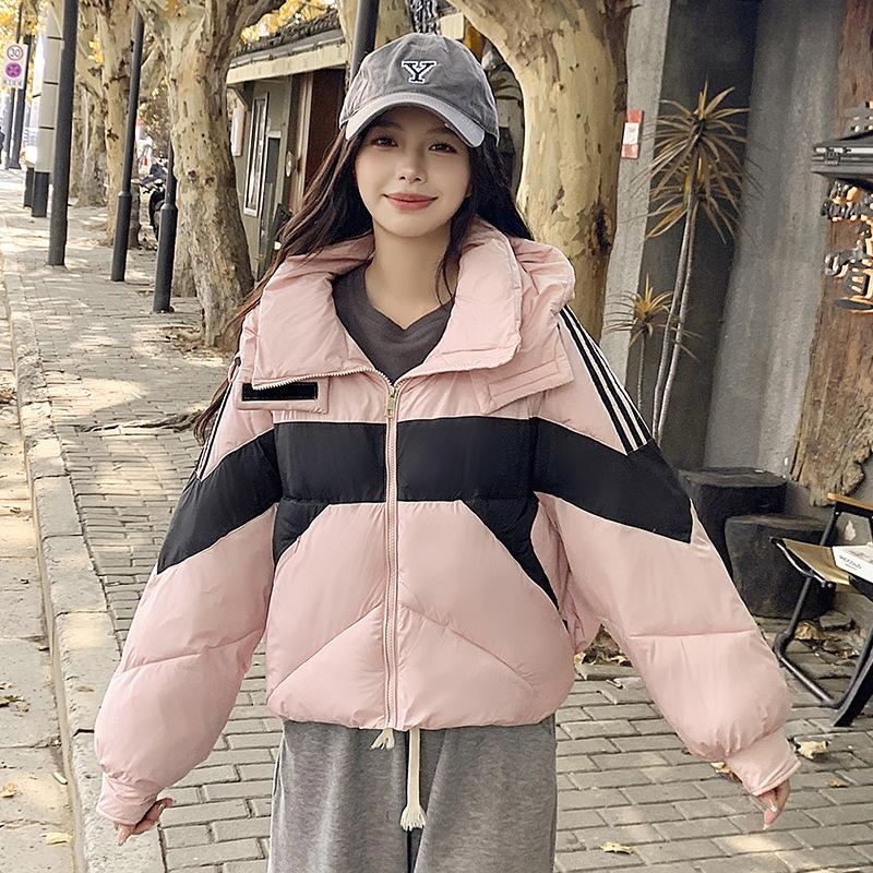 Short Color-block Hooded Warm Down Cotton-padded Jacket