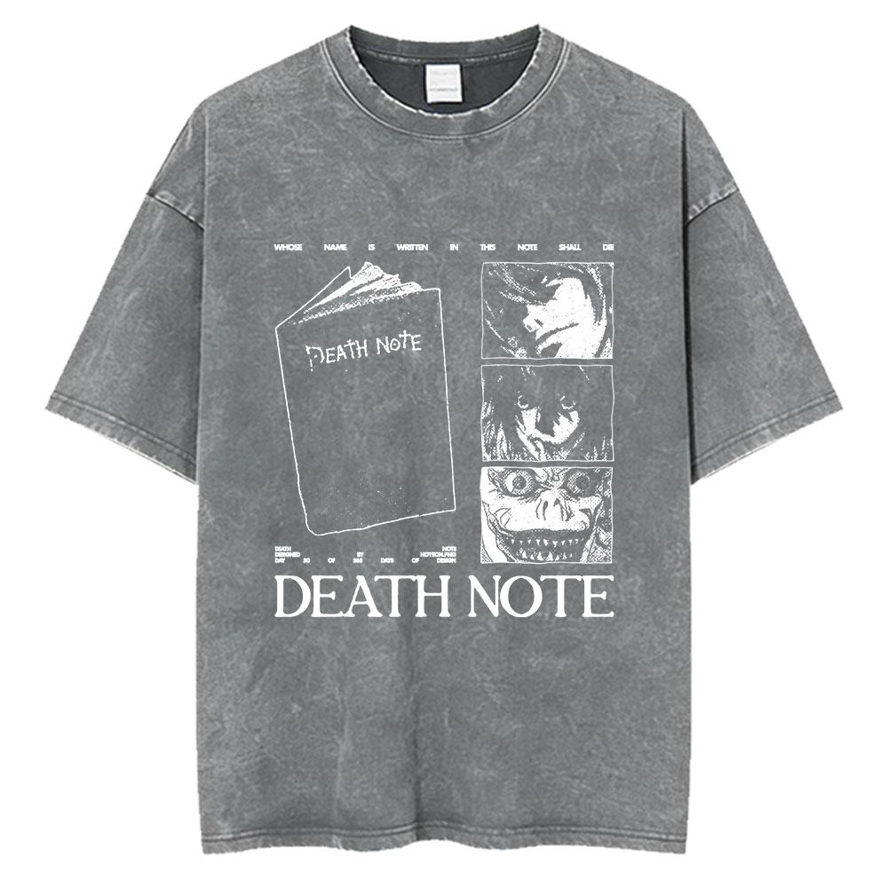 Vintage Washed Anime Death Note Ryuk Yagami Light LLawliet T Shirts Mens Women Cotton Tee Shirt Fashion Short Sleeve Tshirts