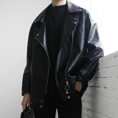 Veste Courte en Cuir pour Homme Moto Coréenne Ample Oversize Jeune