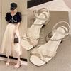 Summer Style Casual Simple Solid Color Square Toe Open Toe Buckle Strap Square Heel Medium Heel Fashion Sandals