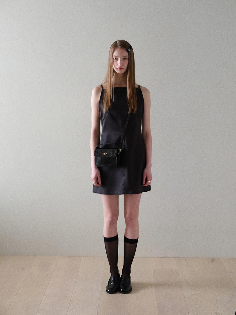 BEIRUT Stitch Satin Mini Dress (Black)