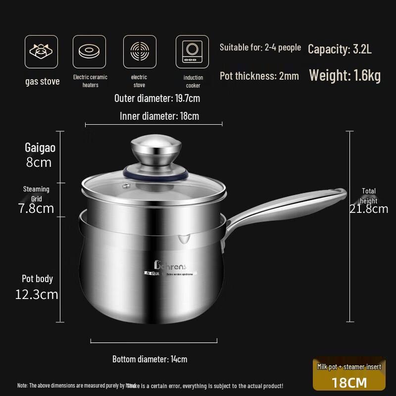 Berens 18cm 3-Ply Stainless Steel Milk & Cooking Pot